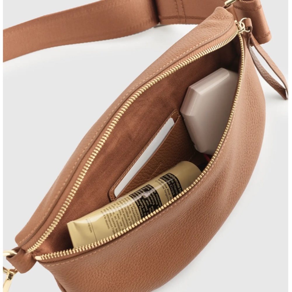 Quince Italian Pebbled Leather Sling Bag, Cognac - Picture 2 of 12